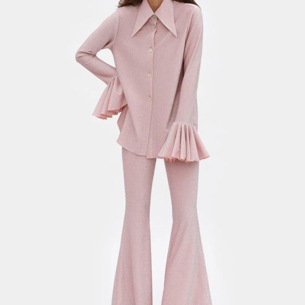 Sleeper 2PC Pink Venera Lurex Lounge Flared Suit